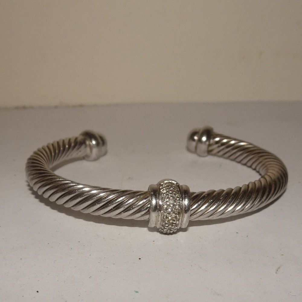SS 925 Pave Diamonds Cable Cuff Bracelet